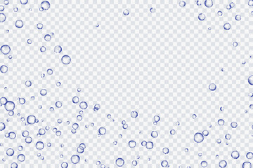 Blue air bubbles, oxygen, champagne crystal clear, isolated on a transparent background of modern design. Vector illustration of EPS 10.