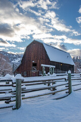 Old Wooden Barn at the Edge of an Evergreen Forest - Methow Valley, Washington, USA (Winter)