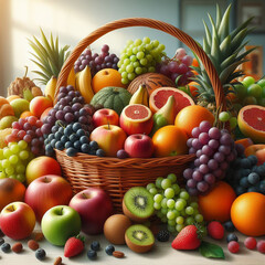 Naklejka na ściany i meble A variety of fruits in a basket