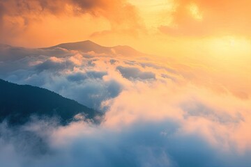 Mountains covered with clouds and fog in the background