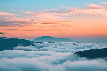 Mountains covered with clouds and fog in the background