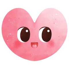Watercolor Pink Heart Character Illustration Isolated on Transparent Background