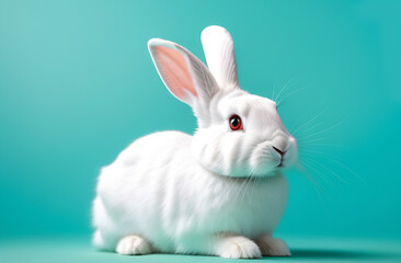 Obraz premium white rabbit on mint background
