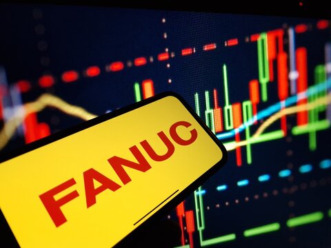 Konskie, Poland - January 22, 2024: Fanuc company logo displayed on mobile phone