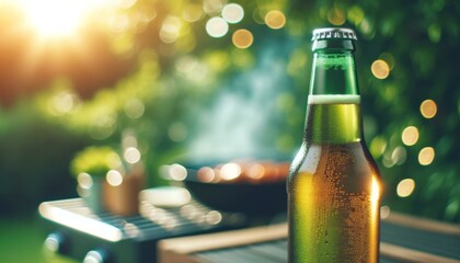 Chilled Beer Bottle on Outdoor Summer Barbecue Table, Refreshment Concept