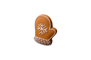 Beautiful delicious sweet winter Christmas gingerbread cookies on a bronze textured background
