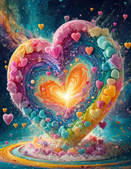 Big bang universe explosion, supernova blast, made out of colorful hearts, super detailed