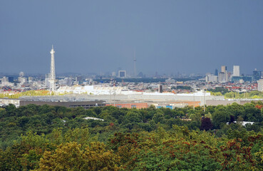 Wonderful views of the city with stadium and power station from Teufelsberg in Berlin