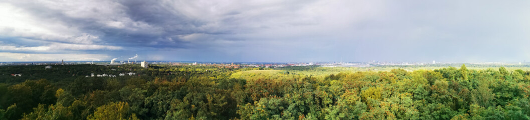 Fototapeta premium Wonderful views of the city with stadium and power station from Teufelsberg in Berlin