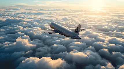 Fotobehang Commercial Airplane with Passengers Soaring Above Clouds © Artistic Visions