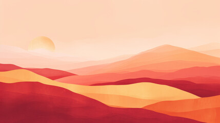Summer Hues: Warm Color Wallpaper with Minimalistic Abstract Landscape Shapes