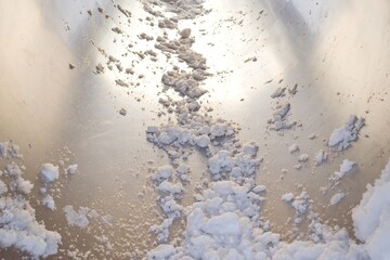 Stainless steel and snow. Children's slides in winter.