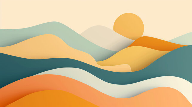 Summer Hues: Warm Color Wallpaper with Minimalistic Abstract Landscape Shapes
