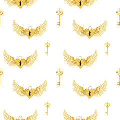 romantic seamless pattern on the background. Bright festive illustration. Gold elements. Perfect for greeting card, fabric, scrapbook, posters, invitations and other design 