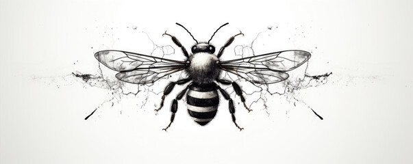 Bee logo in black white color. honey bee icon with hand drawn on white background. - obrazy, fototapety, plakaty