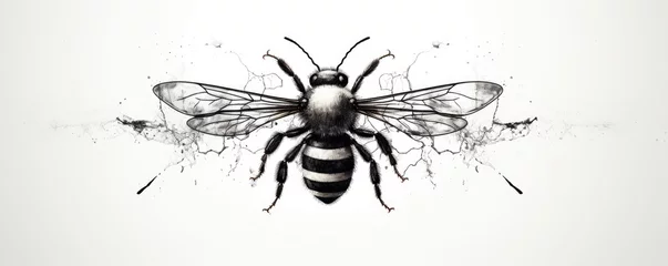 Tableaux ronds sur aluminium brossé Abeille Bee logo in black white color. honey bee icon with hand drawn on white background.