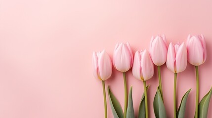 A group of pink tulips on a pink background