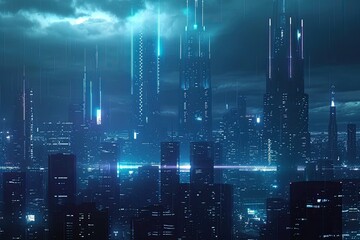 Technological background with futuristic cityscape