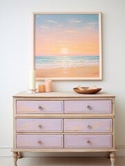 Dreamy Pastel Beaches Vintage Painting - Coastal Art Print with Stunning Sunset