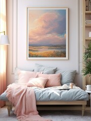 Golden Hour Peace: Dreamy Pastel Beaches Seascape Art Print and Dawn Painting for a Blissful Atmosphere