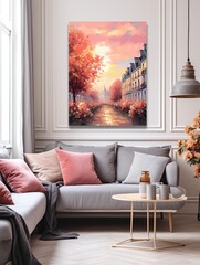 Elegant Parisian Streets Canvas Print: Romantic Avenues at Sunset Landscape Painting