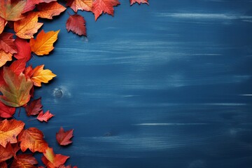 Frame of Yellow Maple Leaves, Red Oak Leaves, Pear, and Acorns, texture background