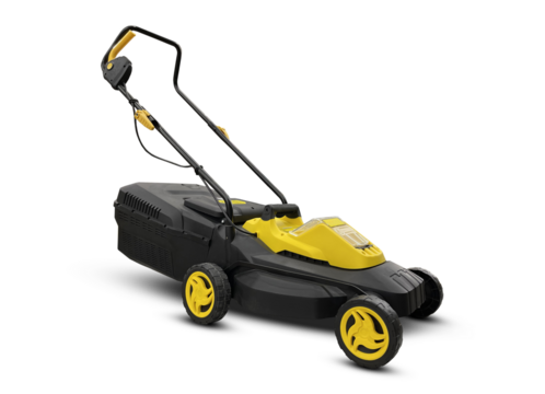 Electric lawnmower on isolated background
