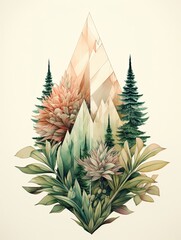 Geometric Mountain Flora: Botanical Wall Art Inspired by Nature's Geometry