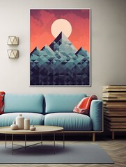 Geometric Mountain Scenes - Canvas Print Landscape: Modern Artwork