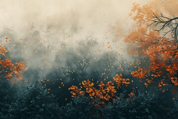 Generative AI, Autumn aesthetic landscape panorama, muted neutral colors.