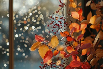 Generative AI, Autumn home decoration close up, muted colors, holiday photorealistic aesthetic background