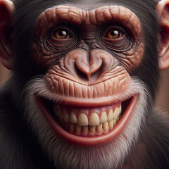 close up of a chimpanzee smiling