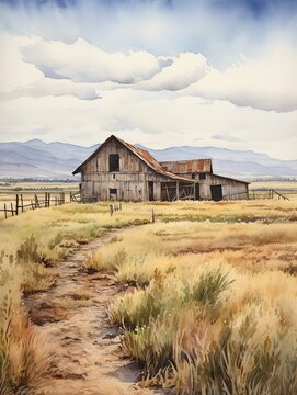 Plateau Art Print: Historic American Barns, Elevated Farm Views, Rolling Hills
