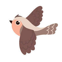 Little cartoon bird, sparrow. Vector graphics.