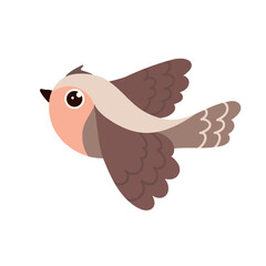 Little cartoon bird, sparrow. Vector graphics.