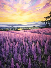 Serene Lavender Fields: Captivating Canvas Print Landscape in a Whimsical Garden Scene