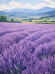 Lavender Field Breezes, Canvas Print Landscape: Captivating Garden Scene Art