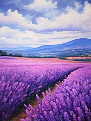 Lavender Field Breezes: A Serene Canvas Print of a Garden Landscape