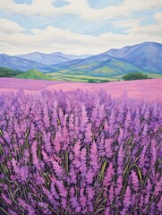 Obraz premium Lavender Field Breezes: Vintage Nature Artwork Wall Art