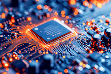 Microchip integrated into a circuit, technology concept