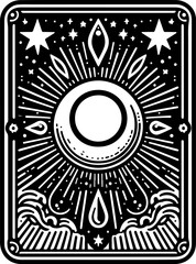 illustration of a sun tarot card black and white isolated vector 