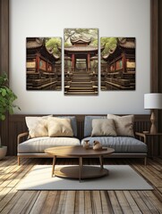 Rustic Wall Decor: Majestic Asian Temples Canvas Print Landscape