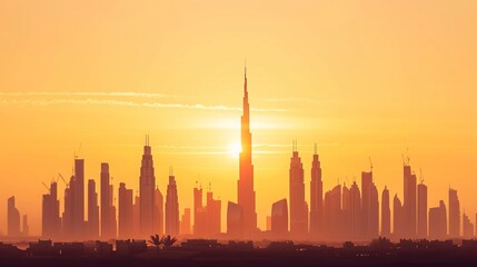City Dubai skyline. UAE Urban cityscape. United Arab Emirates skyscraper buildings silhouette  - obrazy, fototapety, plakaty