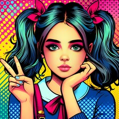Portrait of young woman in 90s style. Cute girl concept, artwork and digital art, Abstract, background concept, illustration, wallpaper painting