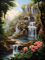 Discover the Serene Splendor of Majestic Waterfall Cascades in Enchanting Garden Scenes