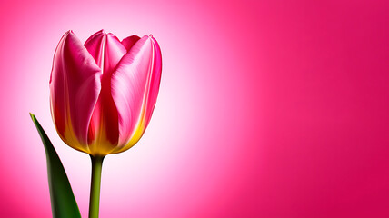Tulip on a pink background. Copy place. Banner. Spring design.