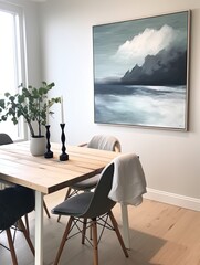 Minimalist Scandinavian Design: Coastal Serenity - Island Artwork Featuring Simplistic Views.