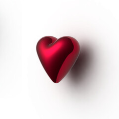 3D glossy metal red heart with shadow isolated on transparent background.