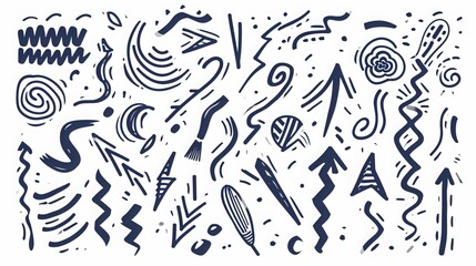 Doodle emphasis arrowicon.Design quirkytwistzigzag line, spring coil,curve wave. Vector  - obrazy, fototapety, plakaty
