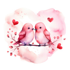 Valentine watercolor like ai birds on a branch